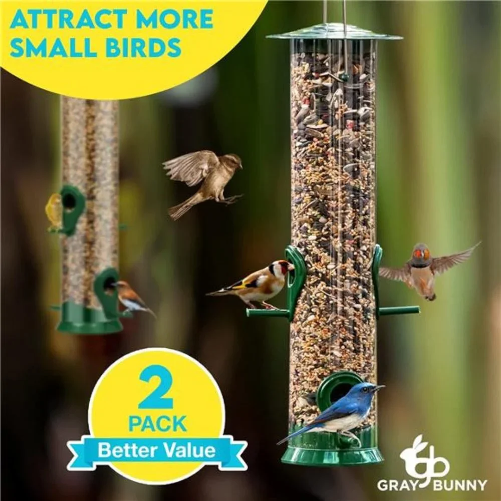 Gray Bunny Bird Feeders for Outdoors Hanging -2Pack -4 Port Premium Hard Plastic